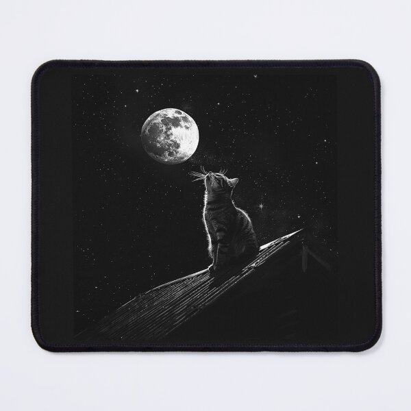 Item preview, Cat Gazing at Full Moon Starry Night Rooftop Art Design Print designed and sold by inkoutninja.