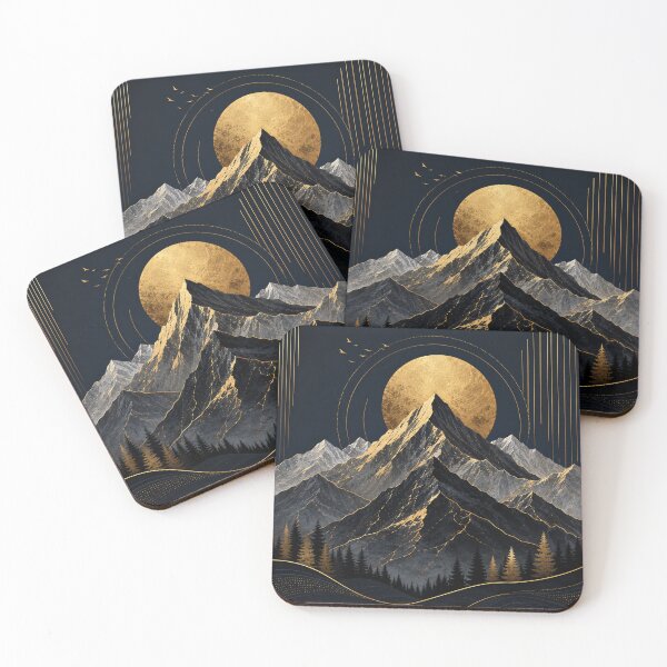 Item preview, Golden Mountain Sunset – Black & Gold Alpine Landscape designed and sold by Punch-E415.