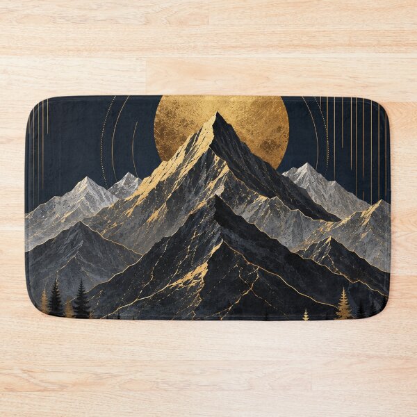 Item preview, Golden Mountain Sunset – Black & Gold Alpine Landscape designed and sold by Punch-E415.
