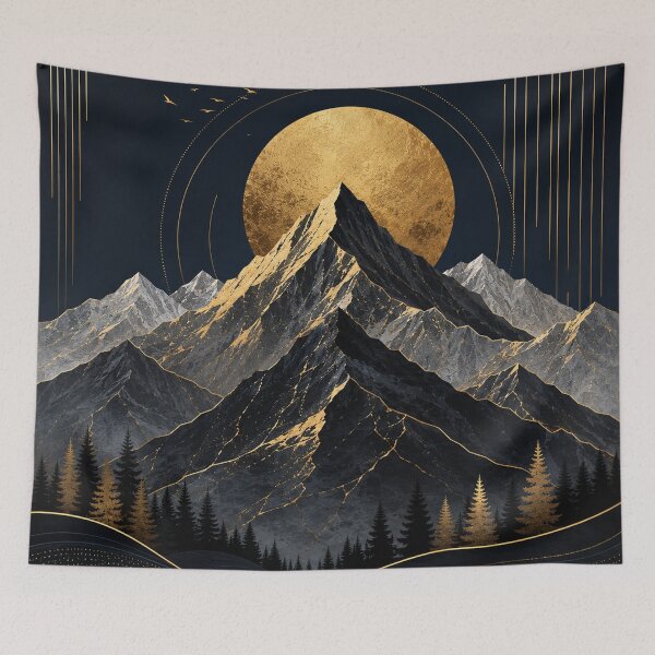 Item preview, Golden Mountain Sunset – Black & Gold Alpine Landscape designed and sold by Punch-E415.