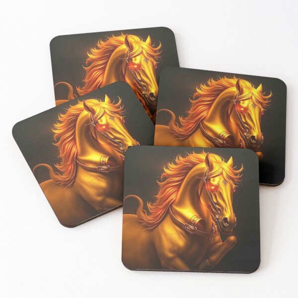 Item preview, Golden Fire Horse with Glowing Red Eyes – Mystical Flaming Stallion designed and sold by MFMart.