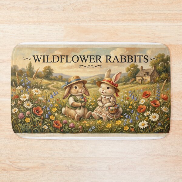 Item preview, Vintage Wildflower Rabbits Folk Art designed and sold by larbimalki.