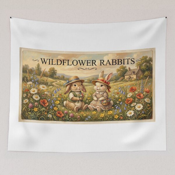 Item preview, Vintage Wildflower Rabbits Folk Art designed and sold by larbimalki.