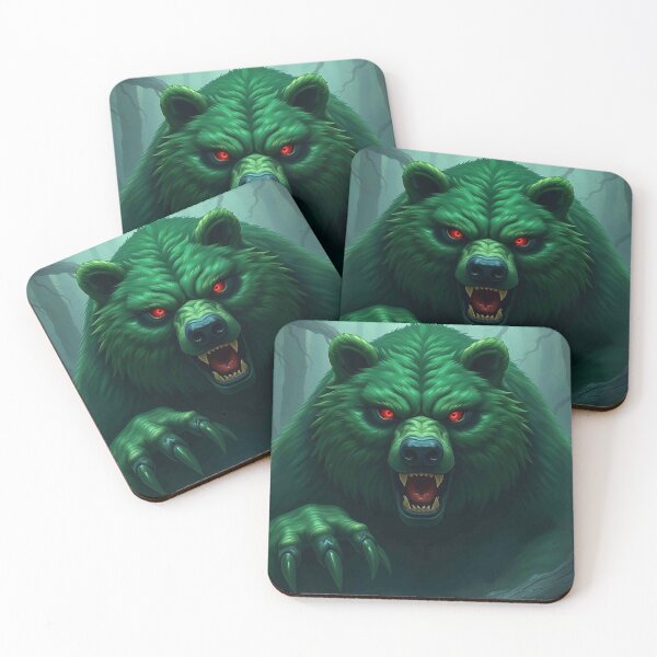 Item preview, Emerald Green Bear with Glowing Red Eyes – Fierce Mystical Predator designed and sold by MFMart.