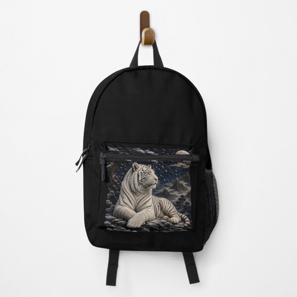 Item preview, White Tiger Under the Full Moon – Snowy Mountain Night Fantasy Art designed and sold by ManJiangHong.
