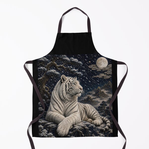 Item preview, White Tiger Under the Full Moon – Snowy Mountain Night Fantasy Art designed and sold by ManJiangHong.
