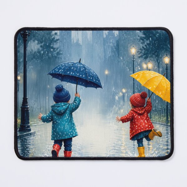 Item preview, Splashing in the Rain Whimsical Painting - Cozy Autumn City. designed and sold by SakinahArt.