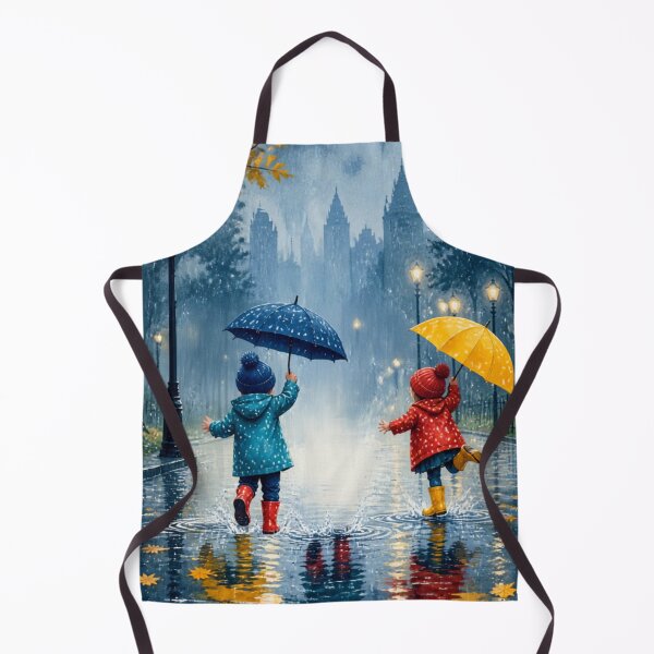 Item preview, Splashing in the Rain Whimsical Painting - Cozy Autumn City. designed and sold by SakinahArt.