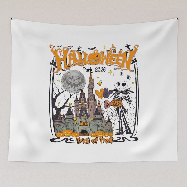 Item preview, Halloween Haunted Castle Skeleton Pumpkin Party Artwork designed and sold by AndreaMar78112.