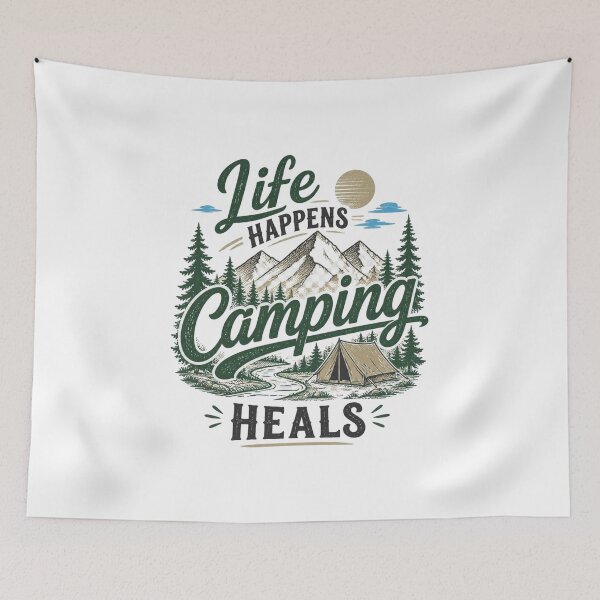 Item preview, Life Happens Camping Heals Vintage Mountain Adventure designed and sold by FestivityFinds.