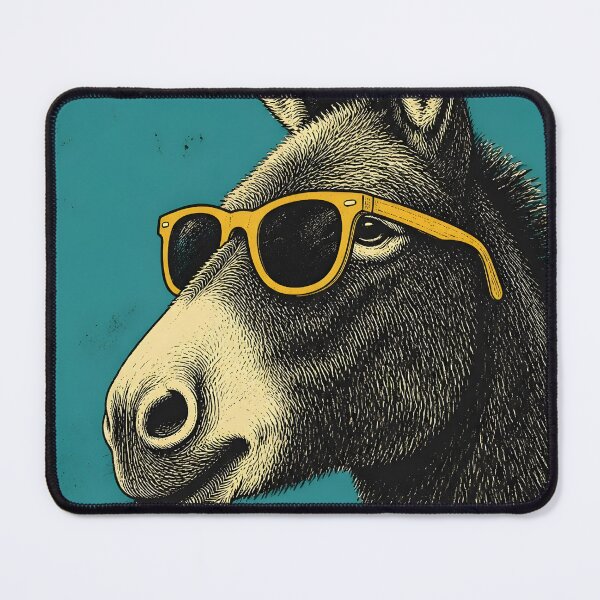 Artikelvorschau, Cooler Esel mit gelber Sonnenbrille – Vintage-Linolschnitt entworfen und verkauft von ASN STUDIO.