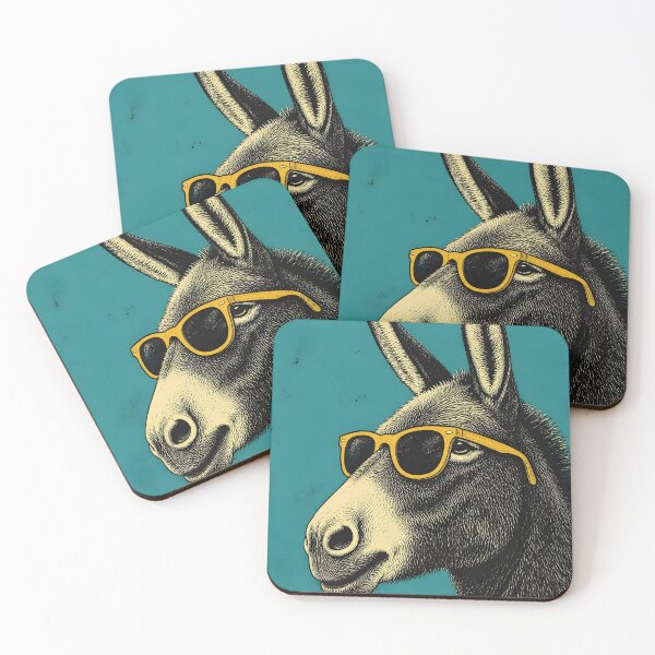 Item preview, Cool Donkey in Yellow Sunglasses Vintage Linocut Art designed and sold by ASN STUDIO.