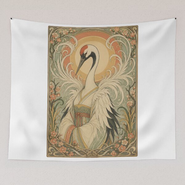 Item preview, Art Nouveau Robed Crane Sunrise Panel designed and sold by kuradoshanon.