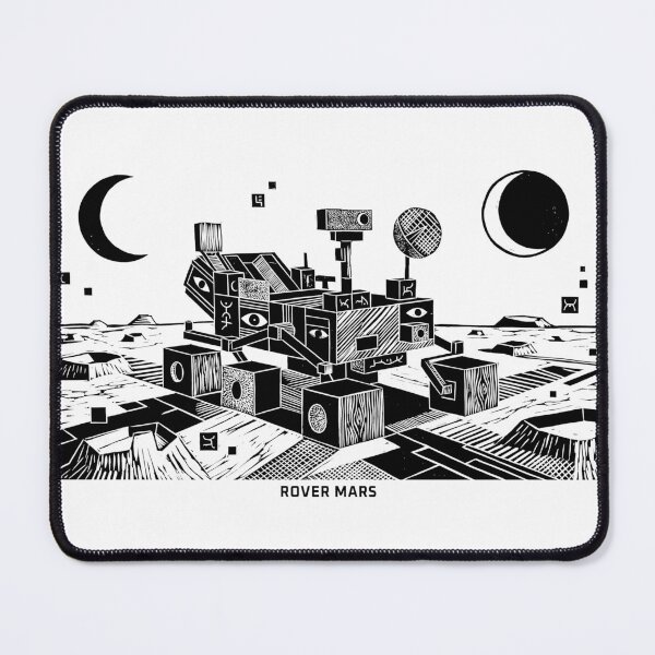 Item preview, Mars Rover Space Exploration Woodcut Linocut Art designed and sold by KiwiRider.