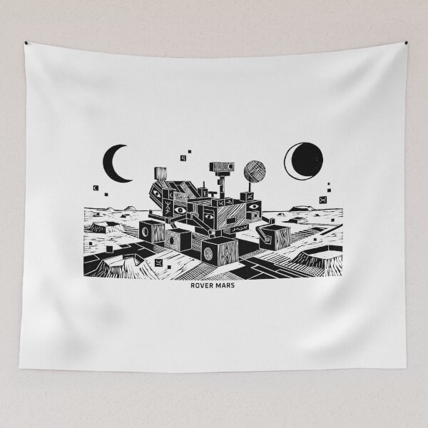 Item preview, Mars Rover Space Exploration Woodcut Linocut Art designed and sold by KiwiRider.