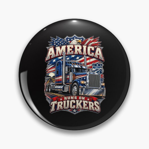 Item preview, America Runs on Truckers – Patriotic Long Nose Truck designed and sold by Zerberus71.