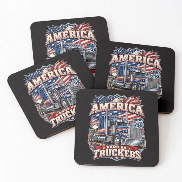 Item preview, America Runs on Truckers – Patriotic Long Nose Truck designed and sold by Zerberus71.