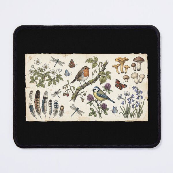 Item preview, Vintage Woodland Animals Robin Blue Tit Mushroom Botanical Field Journal designed and sold by FestivityFinds.