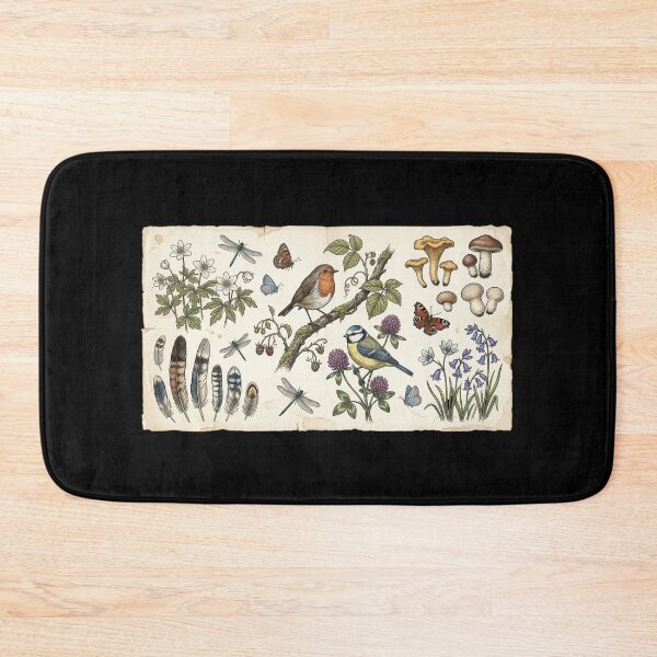 Item preview, Vintage Woodland Animals Robin Blue Tit Mushroom Botanical Field Journal designed and sold by FestivityFinds.