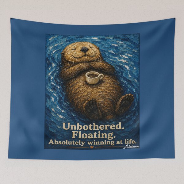 Item preview, Sea Otter Floating Coffee Cup Flat Illustration Unbothered Animal Art designed and sold by Artisticanvas.