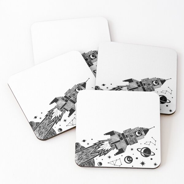 Item preview, Space Rocket Ship Woodcut Linocut Vintage Astronomy Art designed and sold by KiwiRider.