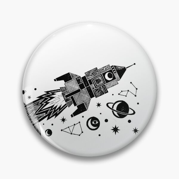 Item preview, Space Rocket Ship Woodcut Linocut Vintage Astronomy Art designed and sold by KiwiRider.