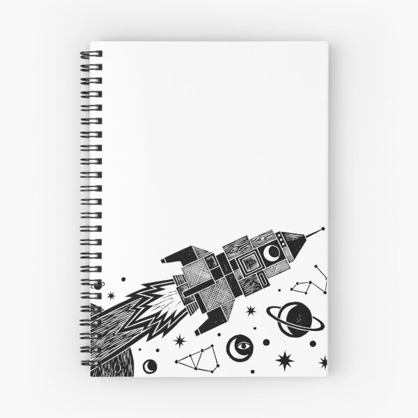 Item preview, Space Rocket Ship Woodcut Linocut Vintage Astronomy Art designed and sold by KiwiRider.