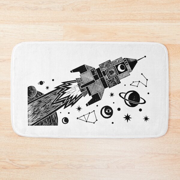 Item preview, Space Rocket Ship Woodcut Linocut Vintage Astronomy Art designed and sold by KiwiRider.