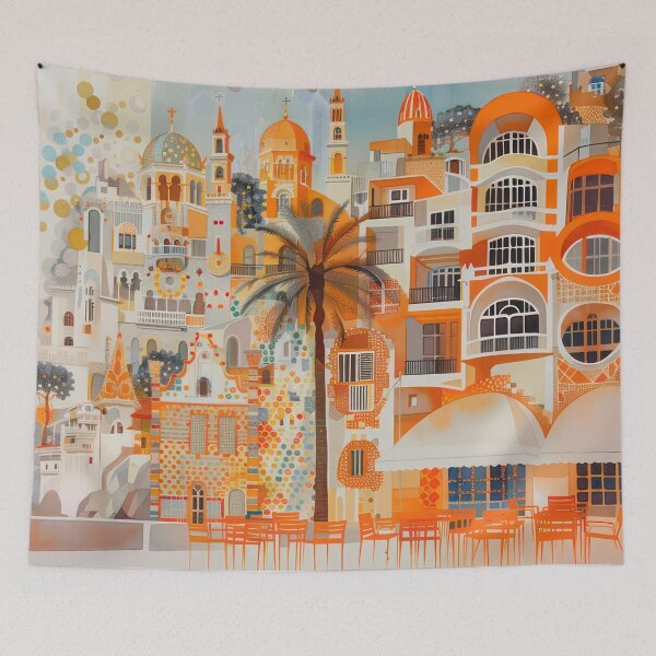 Item preview, Mediterranean Palms and Orange Rooftops designed and sold by NeoNebulaArt.