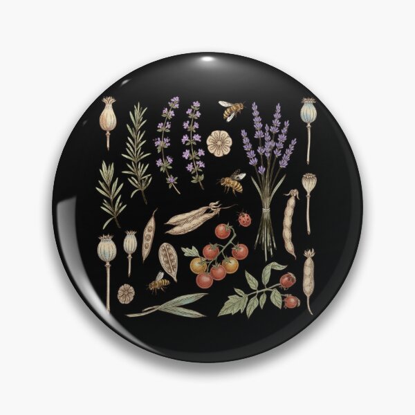 Item preview, Vintage Botanical Garden Herbs Honeybee Poppy Seed Pods designed and sold by FestivityFinds.