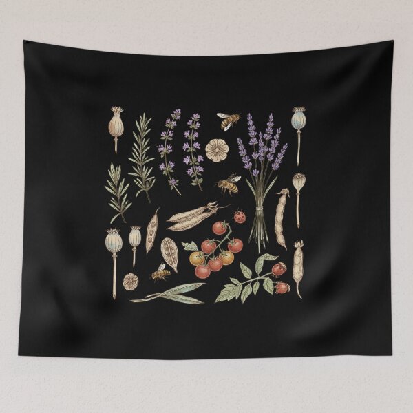 Item preview, Vintage Botanical Garden Herbs Honeybee Poppy Seed Pods designed and sold by FestivityFinds.