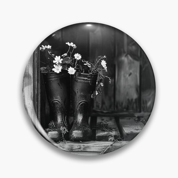Item preview, Rain Boots with Wildflowers Rustic Country Garden Still Life Art Design designed and sold by inkoutninja.