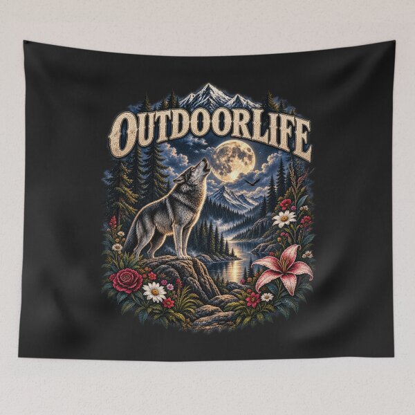 Item preview, Outdoor Life Wolf Under the Moon – Vintage Wilderness Nature Design designed and sold by Alpine-Ink.