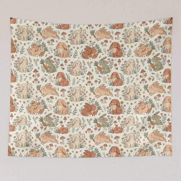 Item preview, Cute Rabbit Pattern – Adorable Bunnies with Flowers, Leaves & Whimsical Details designed and sold by Ink Matrix.