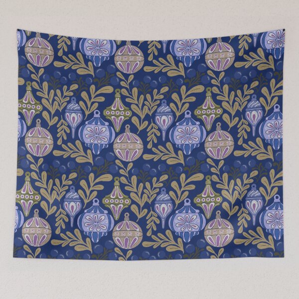 Item preview, Deep Navy Vintage Christmas Ornaments Moody Folk Pattern designed and sold by DColourMuse.