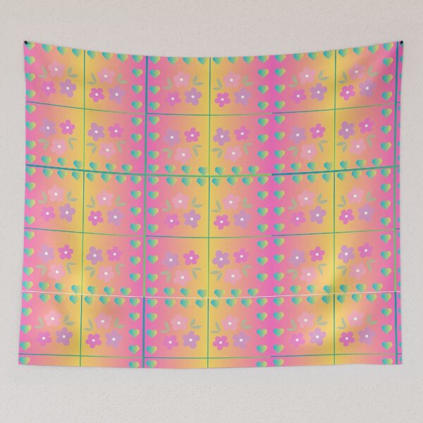 Item preview, Retro Pink & Yellow Floral Grid Pattern designed and sold by Seasonal designs.