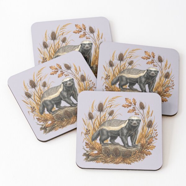 Item preview, Honey Badger Surrounded by Autumn Foliage Wildlife Art designed and sold by BirdsnStuff.