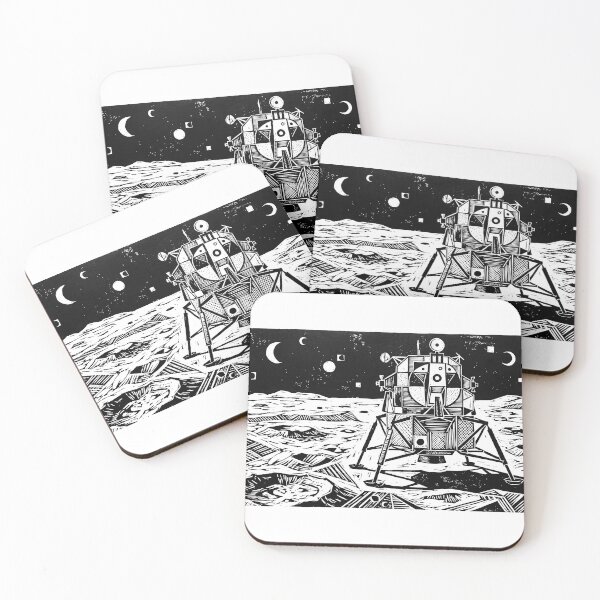Item preview, Apollo Lunar Lander Moon Landing Woodcut Linocut Art designed and sold by KiwiRider.