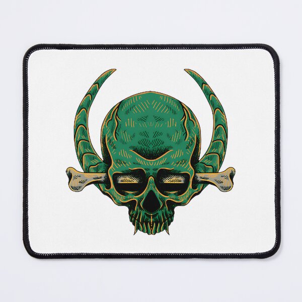 Item preview, Green Horned Skull With Crossbones – Dark Fantasy Art Sticker, T‑Shirt & Print | Limited Edition designed and sold by ravrules24.