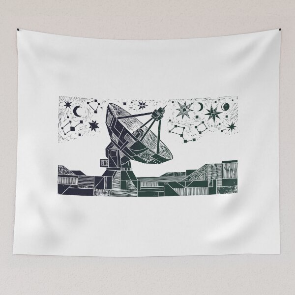 Item preview, Radio Telescope Space Observatory Woodcut Linocut Art designed and sold by KiwiRider.