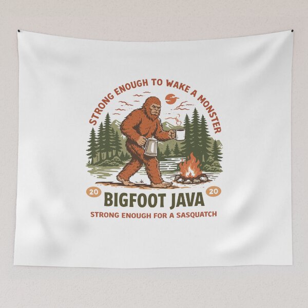 Item preview, Bigfoot Java Sasquatch Campfire Coffee Poster designed and sold by Matinez Pink.
