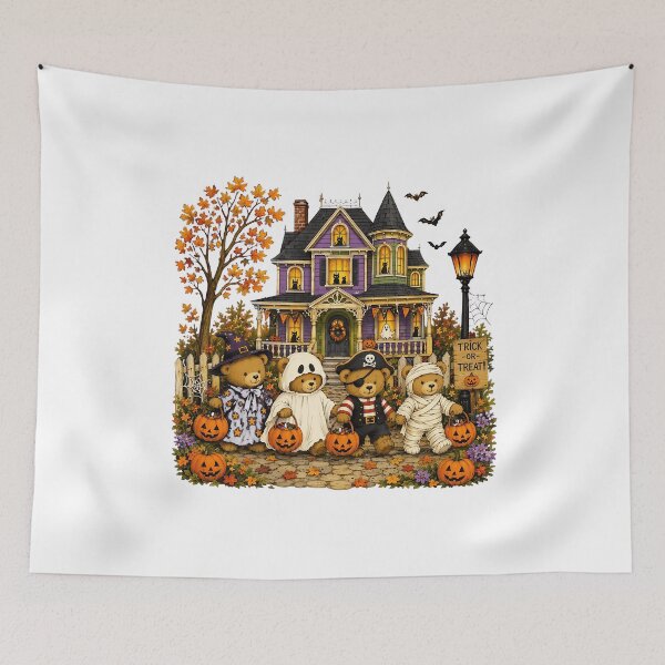 Item preview, Cute Halloween Teddy Bears Trick Or Treat House Scene designed and sold by MichaelMo52883.
