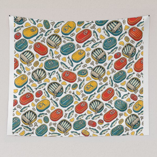 Aperçu de l'œuvre Retro Sardine Can Pattern Vintage Tinned Fish Coastal Design créée et vendue par TM DESIGNS AND MORE.