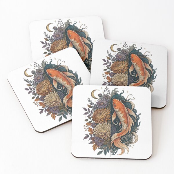 Item preview, Japanese Koi Fish Chrysanthemum Botanical Celestial Moon designed and sold by FestivityFinds.