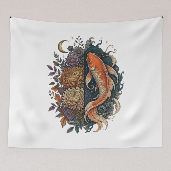 Item preview, Japanese Koi Fish Chrysanthemum Botanical Celestial Moon designed and sold by FestivityFinds.