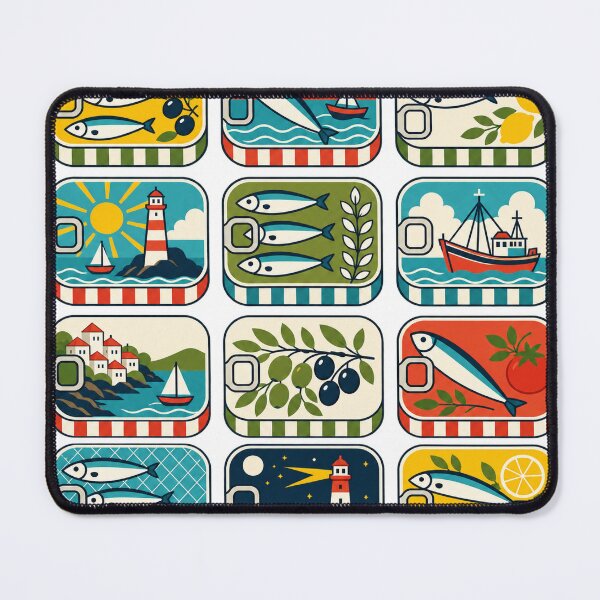 Item preview, Retro Sardine Cans Mediterranean Tinned Fish Pattern Graphic designed and sold by TM DESIGNS AND MORE.