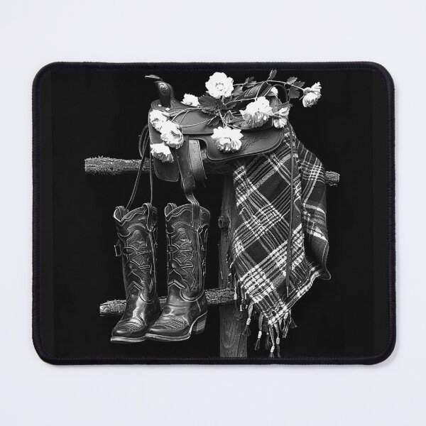 Item preview, Cowboy Boots and Saddle with Flowers Rustic Western Ranch Art designed and sold by inkoutninja.