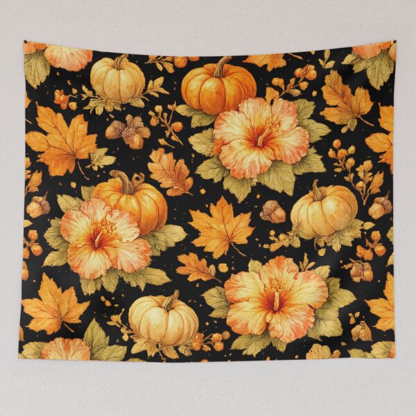 Item preview, Autumn Harvest Hibiscus Pumpkin Pattern | Watercolor designed and sold by IamNolmo.