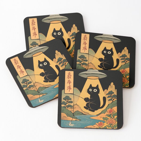 Item preview, Mystical UFO Cat in Japanese Mountain Landscape designed and sold by Zizo-DR44.