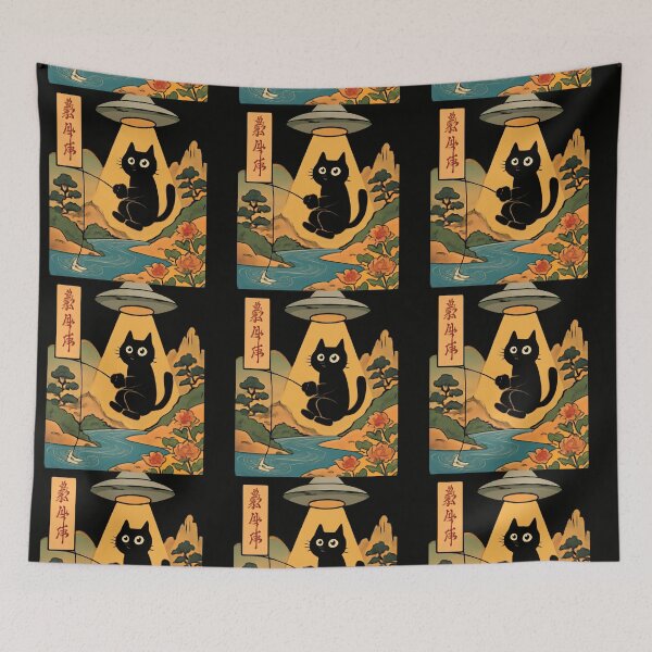 Item preview, Mystical UFO Cat in Japanese Mountain Landscape designed and sold by Zizo-DR44.